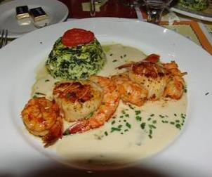 Shrimp and Scallops with Spinach Flan