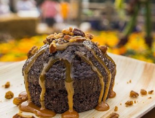 Buttermilk Chocolate Cake with Caramel Sauce and Spiced Pecans