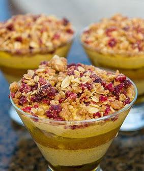 Pumpkin Mousse Trifle With Cranberries and Apricot-Orange Sauce