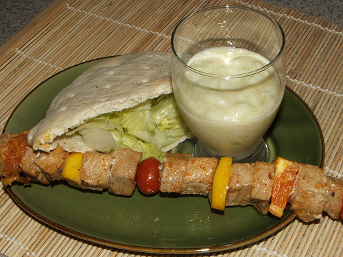 Pork Skewers with Feta-Mint Tzatziki